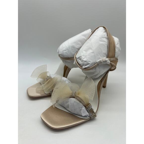 Badgley Mischka Jessica Heeled Sandal Nude Satin Women's Size 10. - Picture 10 of 12